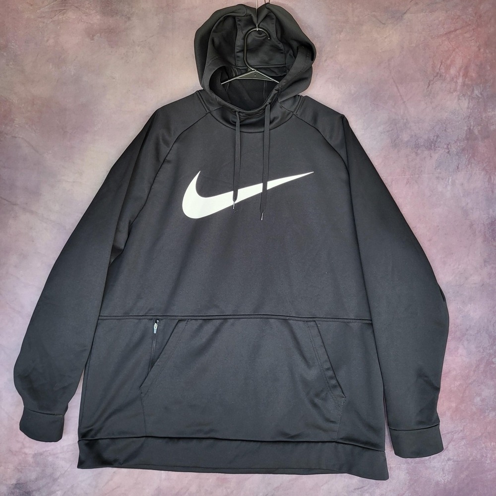 Nike Therma-Fit Hoodie Mens Size 2XL Black Fleece Pullover Swoosh Logo